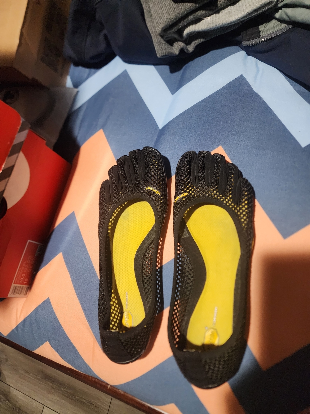Vibram Women's Black Mesh Five-Toe Sneakers with Yellow Insoles
